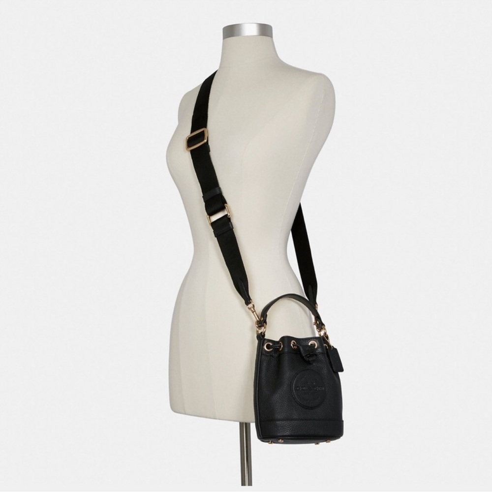 Coach Black Mini Bag with Embossed Logo and Drawstring - Picture 4 of 8